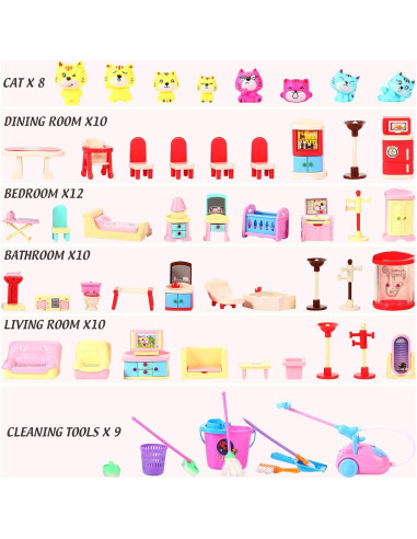 59 Piezas Accesorios Muebles Casa de Muñecas Chalyna