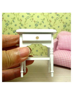 Mesa de Noche de Madera Blanca EatingBiting 1:12 con Cajón