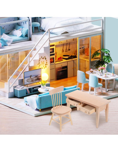 Conjunto de Muebles de Casa de Muñecas JOINPAYA - Mesa y Sillas Miniatura