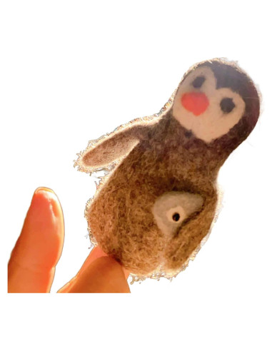 Títere de Dedo Pingüino Hecho a Mano Ganapati Crafts 10 cm