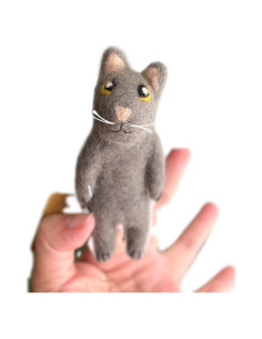 Títere de dedo gato gris hecho a mano Ganapati Crafts 10 cm