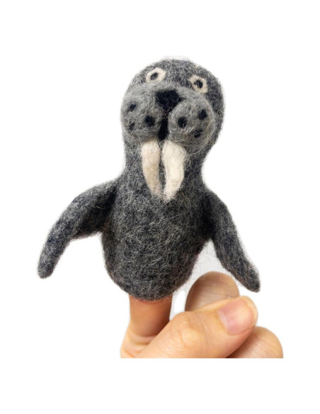 Títere de dedo de morsa gris hecho a mano - Ganapati Crafts
