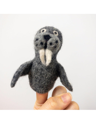 Títere de dedo de morsa gris hecho a mano - Ganapati Crafts