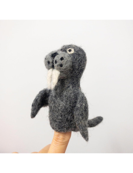 Títere de dedo de morsa gris hecho a mano - Ganapati Crafts