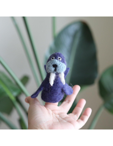 Títere de dedo de morsa gris hecho a mano - Ganapati Crafts