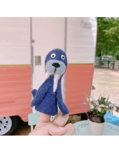 Títere de dedo de morsa gris hecho a mano - Ganapati Crafts