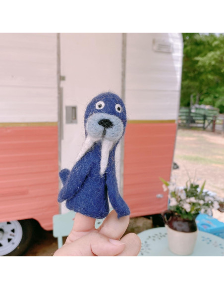 Títere de dedo de morsa gris hecho a mano - Ganapati Crafts