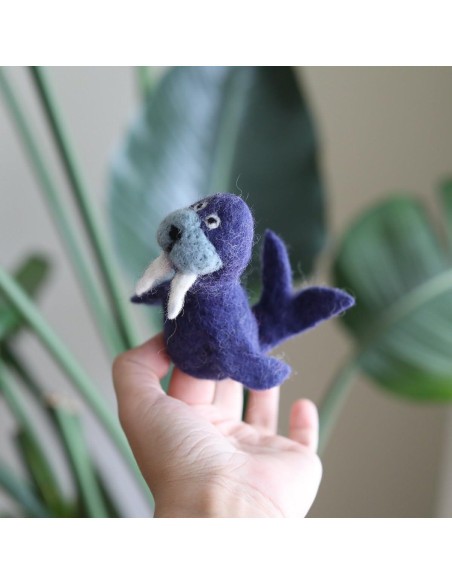 Títere de dedo de morsa gris hecho a mano - Ganapati Crafts