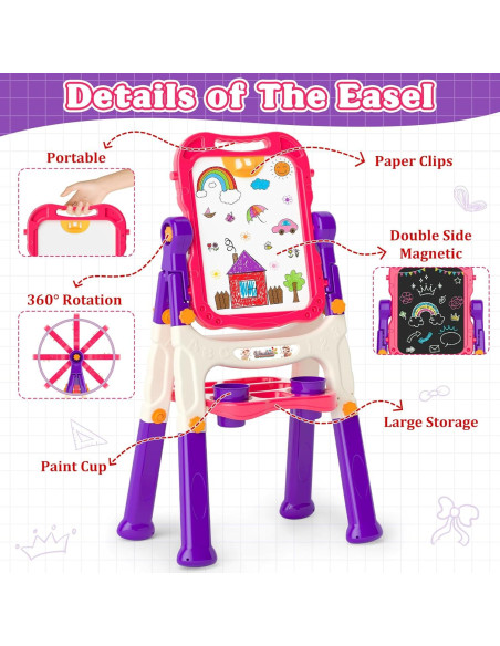 Caballete de Arte Weudear PINK para Niños 2-5 Años