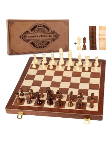 Juego de Ajedrez y Damas Magnético AMEROUS 38.1 cm 2 en 1