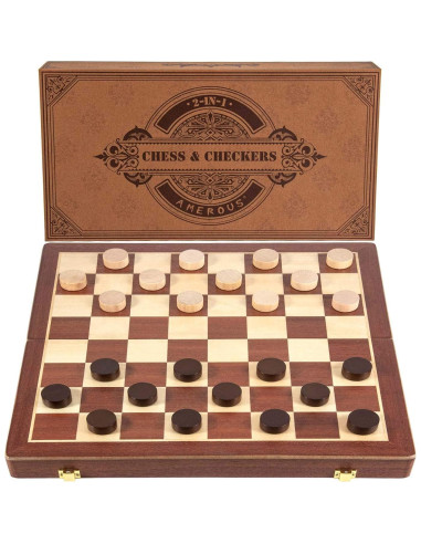 Juego de Ajedrez y Damas Magnético AMEROUS 38.1 cm 2 en 1