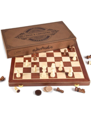 Juego de Ajedrez y Damas Magnético AMEROUS 38.1 cm 2 en 1