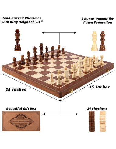 Juego de Ajedrez y Damas Magnético AMEROUS 38.1 cm 2 en 1