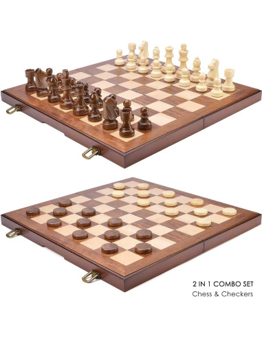 Juego de Ajedrez y Damas 2 en 1 AMEROUS Madera 39.62 cm