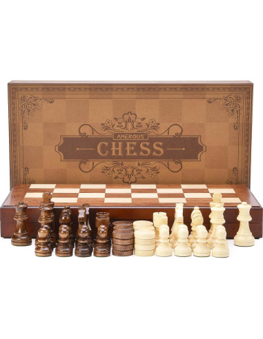 Juego de Ajedrez y Damas 2 en 1 AMEROUS Madera 39.62 cm