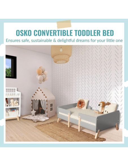 Cama Convertible Dream On Me Osko para Niños en Gris, Pino Sostenible Cama Convertible Dream On Me Osko para Niños en Gris, Pino Sostenible