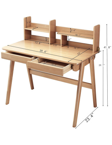 Escritorio Infantil BALANBO de Madera de Caucho con Estantería