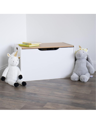 Cofre de Juguetes Humble Crew Blanco y Madera Natural 68.6x38.1x42.4cm