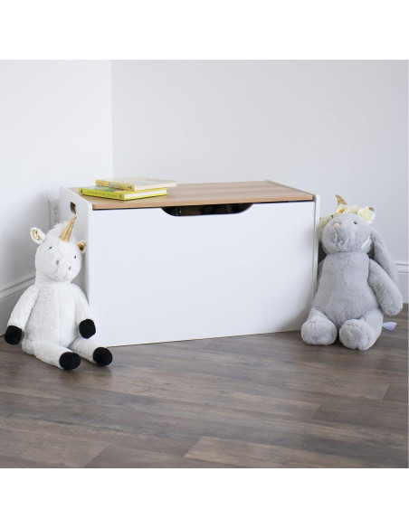 Cofre de Juguetes Humble Crew Blanco y Madera Natural 68.6x38.1x42.4cm