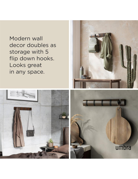 Perchero de Pared Umbra Flip 5 Ganchos Negro Moderno Perchero de Pared Umbra Flip 5 Ganchos Negro Moderno