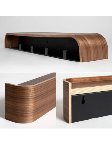 Perchero de pared Kazai 'Toke' 5 ganchos acero madera nogal