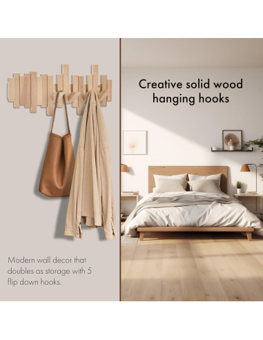 Perchero de Madera Natural HLYYCC Plegable 6 Ganchos