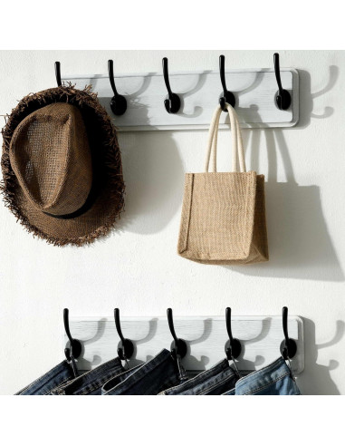Perchero de Pared Rústico SKOLOO con 5 Ganchos de Madera