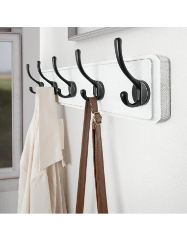 Perchero de Pared Rústico SKOLOO con 5 Ganchos de Madera