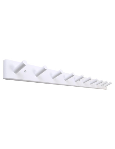 Perchero de Madera SKOLOO Blanco Montado en Pared 10 Ganchos