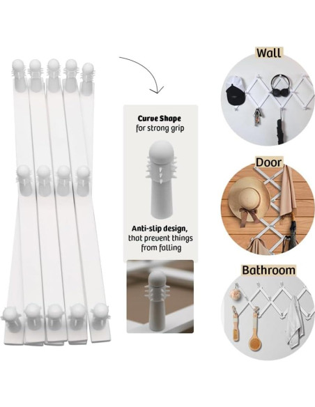 Perchero Acordeón DOMDAX Blanco Expandible 14 Picos Antideslizantes Perchero Acordeón DOMDAX Blanco Expandible 14 Picos Antideslizantes