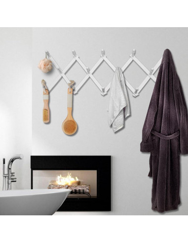 Perchero Acordeón DOMDAX Blanco Expandible 14 Picos Antideslizantes