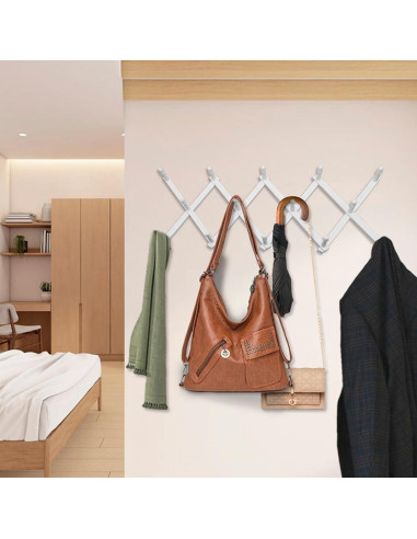 Perchero Acordeón DOMDAX Blanco Expandible 14 Picos Antideslizantes