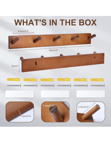 Perchero de Pared Evory 2 Pack de Madera Natural 42 cm