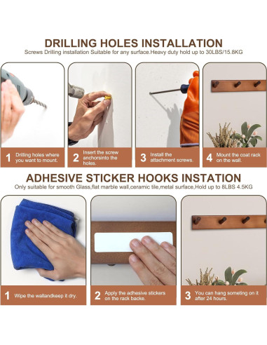 Perchero de Pared Evory 2 Pack de Madera Natural 42 cm