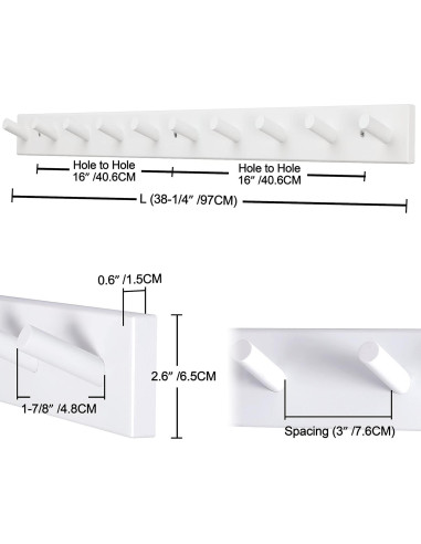 Perchero de Pared Dseap Blanco 10 Ganchos 97 cm Resistente