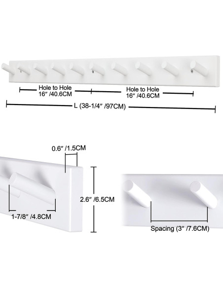 Perchero de Pared Dseap Blanco 10 Ganchos 97 cm Resistente Perchero de Pared Dseap Blanco 10 Ganchos 97 cm Resistente