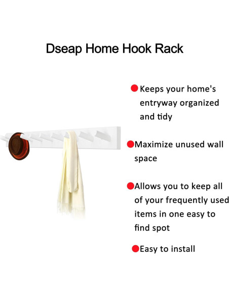 Perchero de Pared Dseap Blanco 10 Ganchos 97 cm Resistente Perchero de Pared Dseap Blanco 10 Ganchos 97 cm Resistente