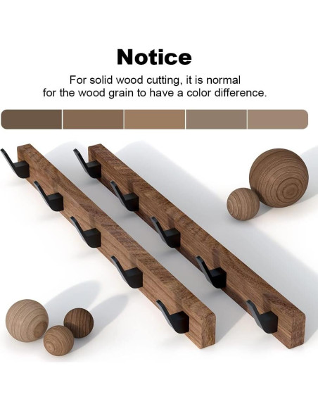 Perchero de pared IURRDOP de nogal 43 cm con 5 ganchos Perchero de pared IURRDOP de nogal 43 cm con 5 ganchos