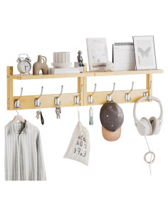 Perchero de pared STELLSTAR con estante y 8 ganchos - Natural