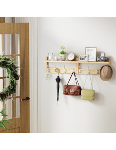 Perchero de pared STELLSTAR con estante y 8 ganchos - Natural 2