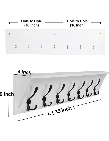 Perchero de pared Dseap con estante y 7 ganchos triples blanco Perchero de pared Dseap con estante y 7 ganchos triples blanco