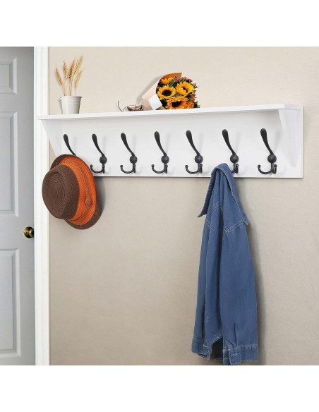 Perchero de pared Dseap con estante y 7 ganchos triples blanco Perchero de pared Dseap con estante y 7 ganchos triples blanco