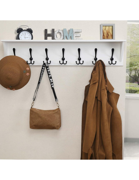 Perchero de pared Dseap con estante y 7 ganchos triples blanco Perchero de pared Dseap con estante y 7 ganchos triples blanco