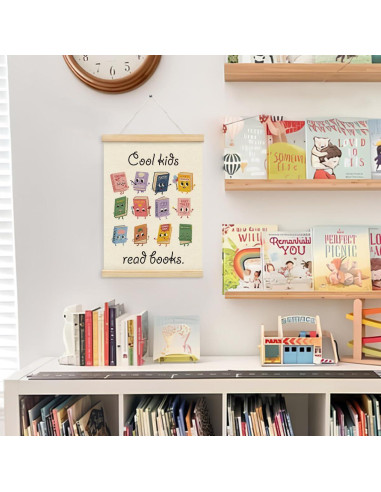 Cartel de Pared Cool Kids Read Books con Colgador de Madera 30x40 cm