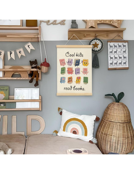 Cartel de Pared Cool Kids Read Books con Colgador de Madera 30x40 cm
