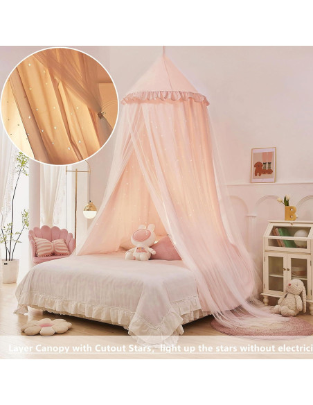 Tienda de Cama Princesa Eimilaly Rosa con Estrellas Recortadas