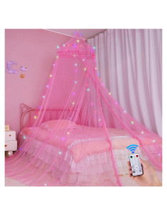 Dosel de Cama Beinou Rosa con Luces LED y Control Remoto