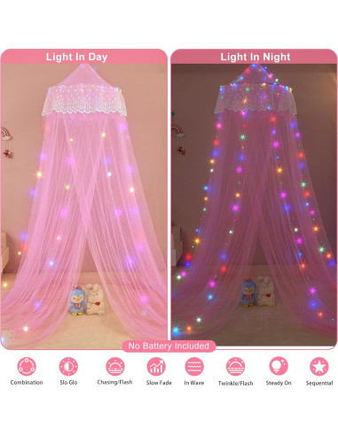 Dosel de Cama Princesa Unicornio Rosa con Luces LED 259cm