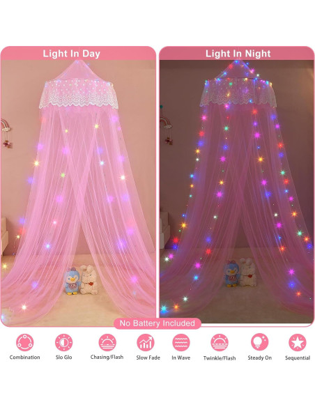 Dosel de Cama Princesa Unicornio Rosa con Luces LED 259cm