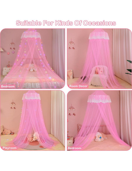 Dosel de Cama Princesa Unicornio Rosa con Luces LED 259cm